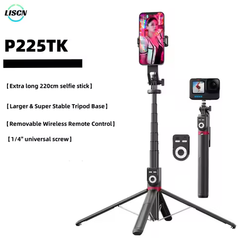 P225TK Selfie Stick Tripod 220CM Mobile Phone Tripod with Wireless Bluetooth Remote Control Retracta
