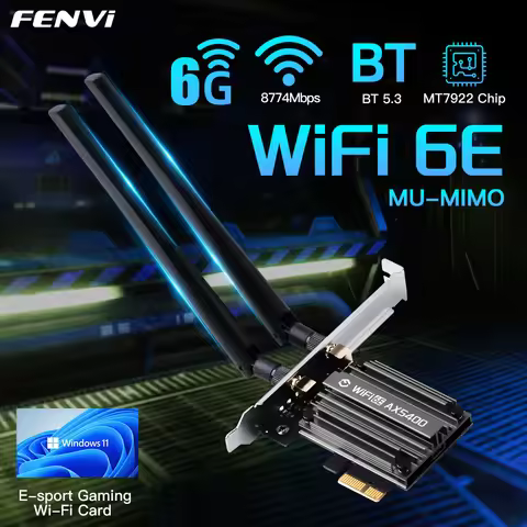 Fenvi 5374Mbps WiFi 6E PCIe Wireless Adapter Bluetooth 5.3 Tri band 6G/5G/2.4G Network Card MT7922 W