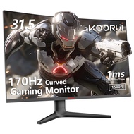 KOORUI 32 inch 2K 1440p 170hz 144hz Curved Gaming Monitor 1440p QHD 1500R Ultra-Thin Bezels Frameles