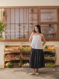 Áo kiểu nữ cúp ngực nhún bèo White Cotton Ruffled Tube Top nữ tính dễ thương OLV