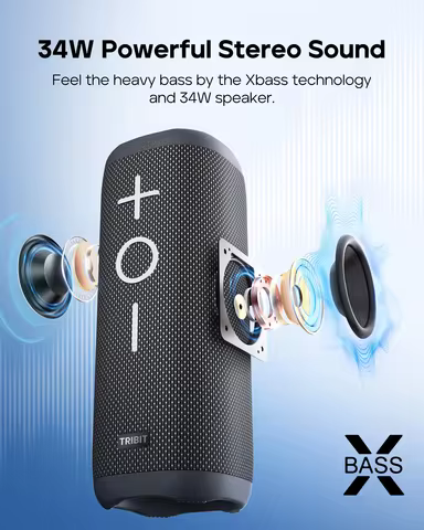 TRIBIT StormBox 2 Portable Bluetooth Speaker, 34W Power, IPX7 Waterproof Wireless Speaker 24-hrs Pla