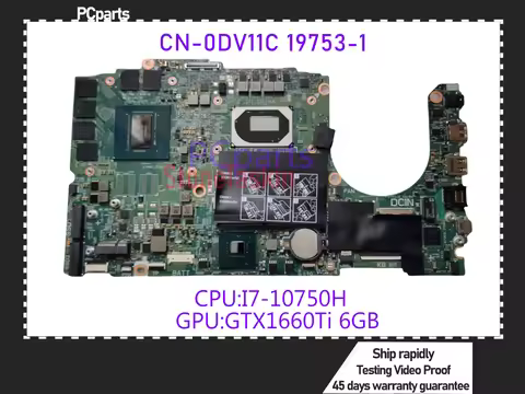 PCparts CN-0DV11C 19753-1 For Dell G3 3500 G5 5500 Laptop Motherboard SRH8Q I7-10750H GTX1660TI 6GB 