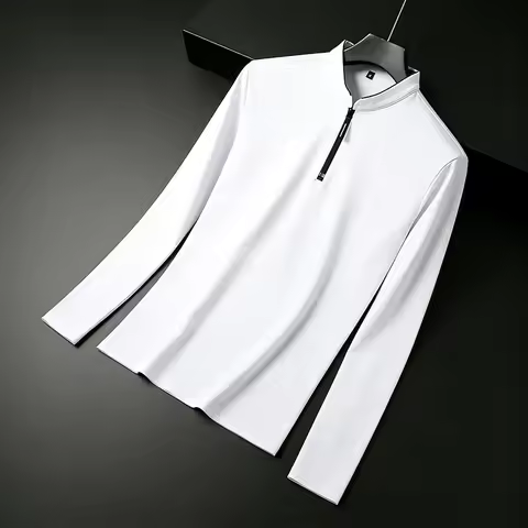Men Stand Collar Half Zip Long Sleeve Polo Shirt Premium Quality For Business And Daily Life