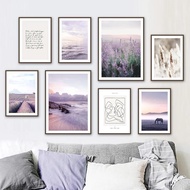 Nordic Lavender Sea  Horse Canvas Wall Art with Quotes  Purple Reed Poster Prints for Living Room Decor