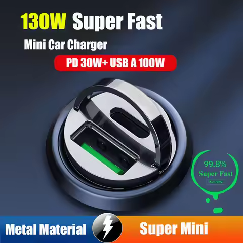 Mini USB C Car Charger PD 130W Super Fast Charging Adapter for iPhone Sumsung iPad Oneplus Huawei Op