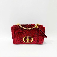 DIOR包包 紅色玫瑰絲絨繡花中號CARO鏈包