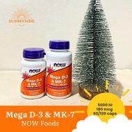 NOW Foods-Mega D3 & MK-7 (5000 IU/180 mcg 60/120 capsules) Vitamin D 3 K 7