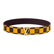 LV Men's 2024 Spring/Summer Yellow Plaid Canvas and Cow Leather Belt M8546U
