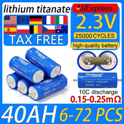 Original yinlong 2.3V 40AH lto 66160 lithium titanate battery DIY 12V 24V 48V solar speaker car powe