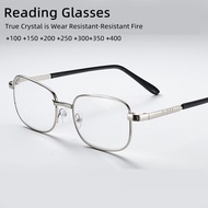 MOXBOS Reading Glasses For Men Scratch Resistant Crystal Glass Lens Metal Square Frame Hyperopia Spe