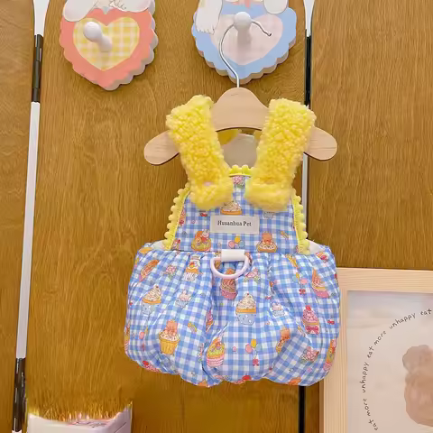 Pet Checkered Pumpkin Group Clothes Dog Cat Autumn Winter Cake Pumpkin Cotton Skirt Can Pull Teddy D