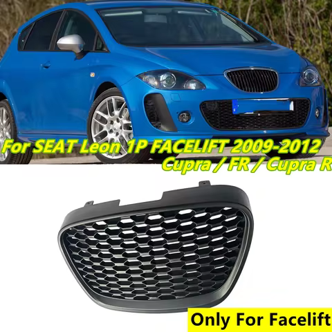 2009-2012 Matte BlackHoneycomb Front Bumper Grille For Seat Leon II 1P Facelift ！！ Mesh Debadged Bad