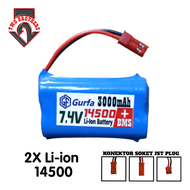 Baterai 2X 14500 3000mAh 74V BMS 2S 45A KONEKTOR JST MERAH