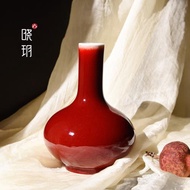 【曉玥】郎紅花瓶郎窯紅荸薺瓶開片瓷器高溫銅紅釉精致花插仿古釉