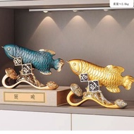 Feng shui statue of arowana fish on wish-fulfilling stick, arowana fish statue suitable for display 