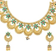 Traditional Indian Handcrafted Antique Gold Plated Traditional Kundan,CZ, Studded Jewellery Necklace set With Matching Earring For Women (SJN_151), Brass, Cubic Zirconia