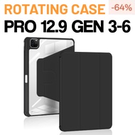 iPad Case Pro 12.9 6th 5th 4th 3rd Rotating Leather 360° Clear Cover with Pencil Holder Casing