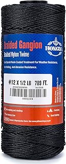 HONGDA Braided Gangion Braided Nylon Twine, 789 Feet #12 Bank Line, Black Tarred String 1.2mm for Ga