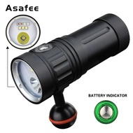 HOT Asafee ดำน้ำแฟลชวิดีโอ XP-L2สีฟ้าสีแดงโคมไฟ LED สีขาว100M ไฟฉายดำน้ำไฟฉายดำน้ำสคูบา Lanterna ไฟฉ