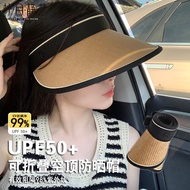 柠月静苼防晒帽子女夏季防紫外线大帽檐空顶黑胶UV可折叠遮阳帽户外草帽女 卡其色 可折叠【配防风绳】