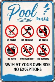 Y1,Pool Rules Metal Tin Sign Wall Art Plaques, Aluminum Swimming Pool Decorative Signs, Fun for Home