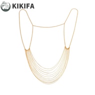 KIKIFA Tassels Metal Body Chain, Multi-layer Necklace Jewelry Bikini Chest Chain, Fashion Multilayer