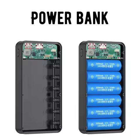 Dual USB Type C 6*18650 Power Bank Case 22.5W Fast Charging 15W Wireless Charging Mobile Power Bank 