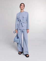Maje Blue Set BELTED TWEED JACKET TWEED TROUSERS 小香風粉藍套裝 西裝外套 編織長褲