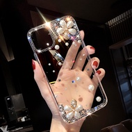 Kasus iPhone 11 12 13 14 15 pro max ditambah estetik Cewek Luxury rhinestone bunga bunga kasus iphon