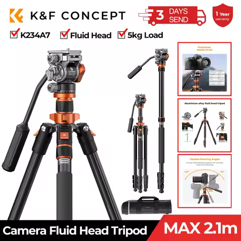 K&F CONCEPT Professional Camera Fluid Head Tripod For Canon Nikon DSLR Camcorder 83''/2.1m New Photo