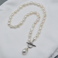 Baroque Necklace White Natural Pearl Pendant Vintage Silver Silk Handmade Ladies Necklace