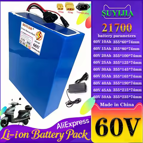 60V 10Ah 15Ah 20Ah 30Ah 40Ah 50Ah 21700 Lithium Battery with 50A BMS 0-2000W for Power Tools Motorcy