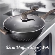 32cm Non Stick Wok Stainless Steel Maifan Stone Pan With Lid And Steamer