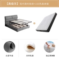 simple bed bed master bed leather wood modern suspended solid Mousse light  bed double bed