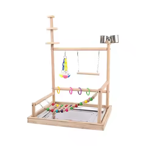 Parrot Playground Bird Gym Hanging Swing Toys Cage Accessories Wood Perch Gym Playpen Wood Perch Sta
