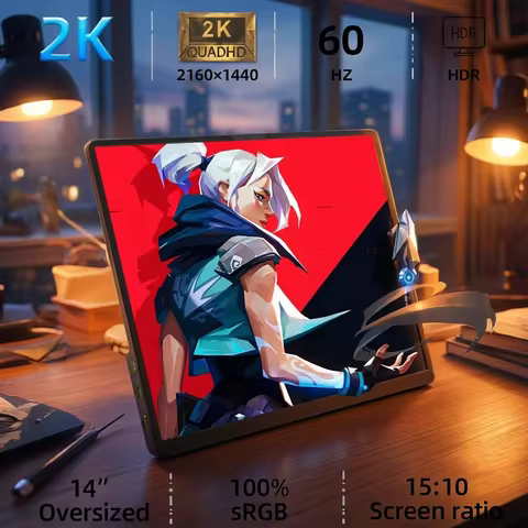 ZSUS 2160*1440 14-inch 2K Portable Monitor 60HZ For Laptop XBox PS4 / 5 Switch TV Box Cell Phone PC 