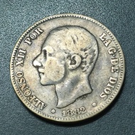 Spain Alfonso XII 2 Pesetas Silver Coin 1882