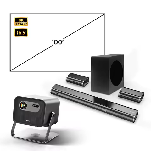 BYINTEK Home Theater Projector Bundle, 2200 Ansi Lumens 4K 1080P Projector with 100 Screen & Soundo 