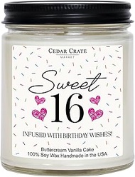 Cedar Crate Market -16th Birthday Gifts for Girls, Sweet 16 Birthday Candle, Buttercream Vanilla Cak