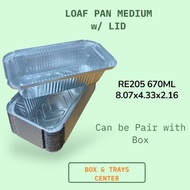 (20,50pcs) Aluminum Tray w/ Lid RE205 8x4.3x2.2 670ml Loaf Pan M