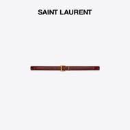 YSL/SAINT LAURENT Ladies Shiny BOX SAINT LAURENT Leather Square Buckle Narrow Belt