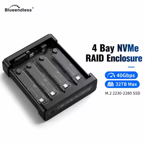 4 Bay M.2 NVMe SSD Enclosure 40Gbps USB4 RAID Case Aluminum External Hard Drive Box for 2230 2242 22