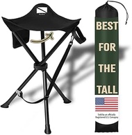 Foldable Tripod Stool - Ultra Portable Seat for Tall People, 20” High - Hunting Chair & Hidden Zippe