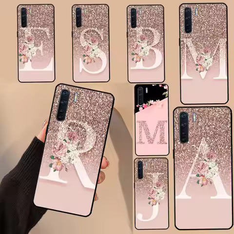 Letter Pink Shiny M R For OPPO A17 A77 A94 A74 A54 A53 A57 S A58 A78 A98 A5 A9 A15 A16 A76 A96 A93 A