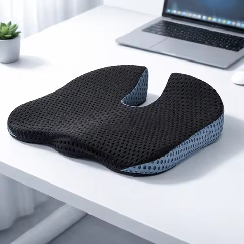 Ergonomic Memory Foam Seat Cushion - Breathable Mesh Cover, Non-Slip Bottom, Tailbone Pressure Relie