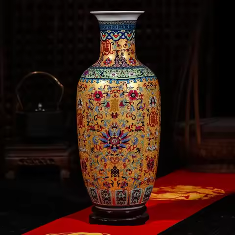 Large Enamel Ceramic Vase Chinese Floor Vase for Living Room Home Decor Floral Arrangement Modern Ho