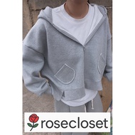 Korean Fleece Half-Crop Hoodie Zip-Up | Cute Pocket Detail | Winter Warm Outer | Free Size 44–77