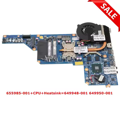 R18D 655985-001 For HP Pavilion G4 G6 Laptop motherboard i3-370M GT520M+Heatsink Fit For 649948-001 