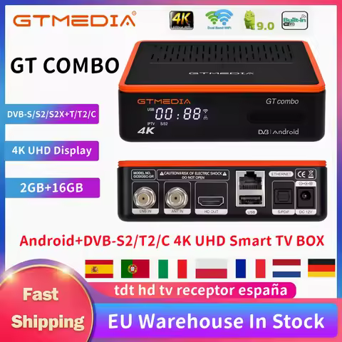 GTMEDIA GT Combo 4K UHD Android 9.0 Smart TV BOX DVB-S/S2/S2X+T/T2/C 2GB+16GB TV Receiver Support M3