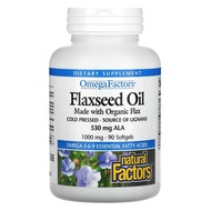 Natural Factors, Flaxseed Oil, 亚麻籽油, Omega 3 6 9, 1,000 mg, 90 Softgels